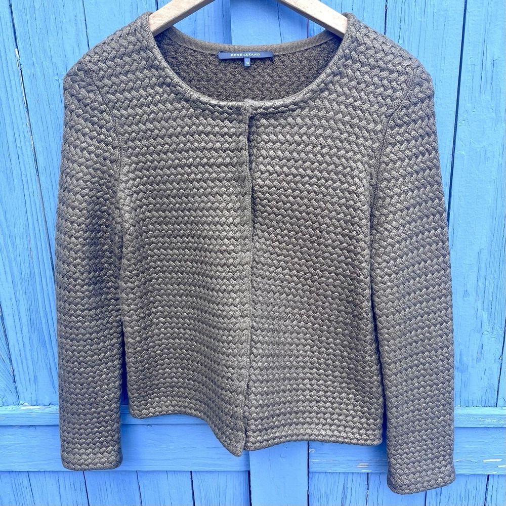Rene Lezard Gold Woven Cardigan Jacket Sweater Womens Size 36 US 6  Wool Germany